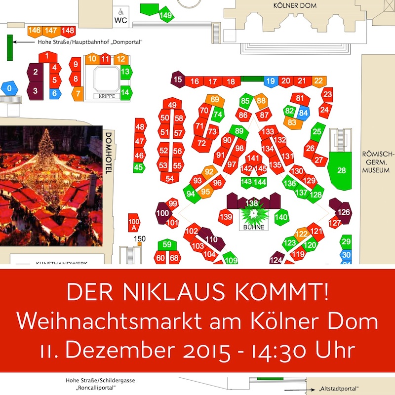 Am 11. Dezeber 14:30 Uhr Weihnachtsmarkt am Kölner Dom