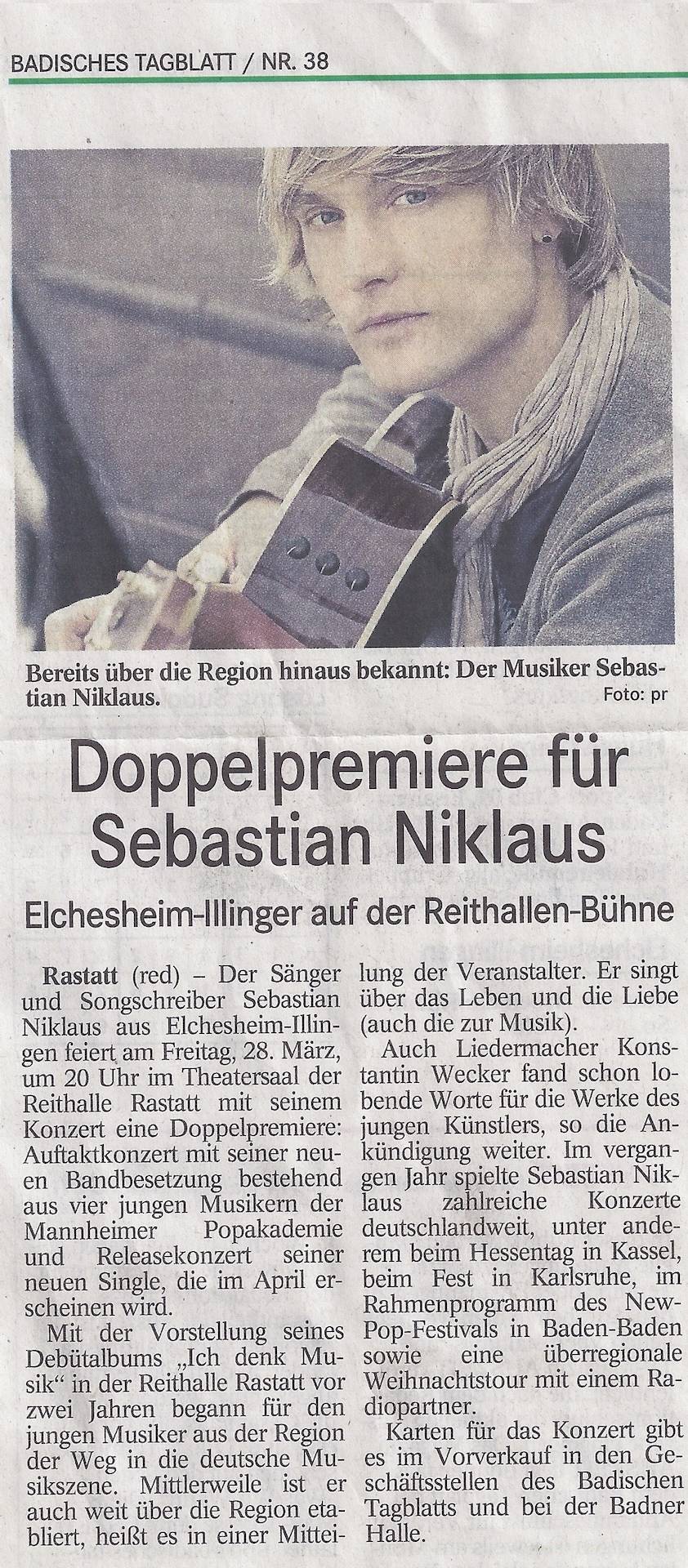 Ankündigung Reithalle im Badischen Tagblatt vom 17. Februar 2014