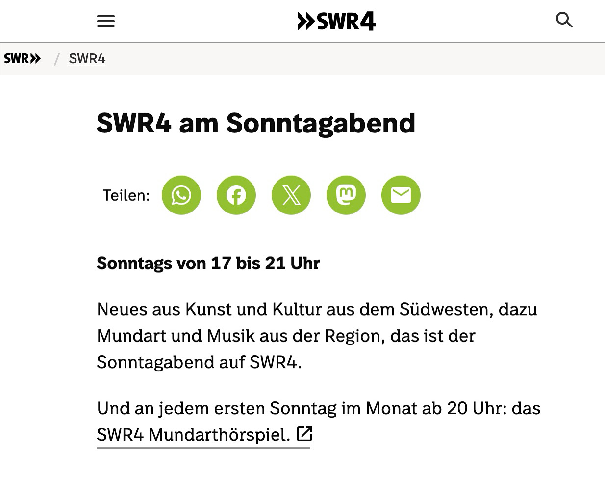 SWR4 am Sonntagabend