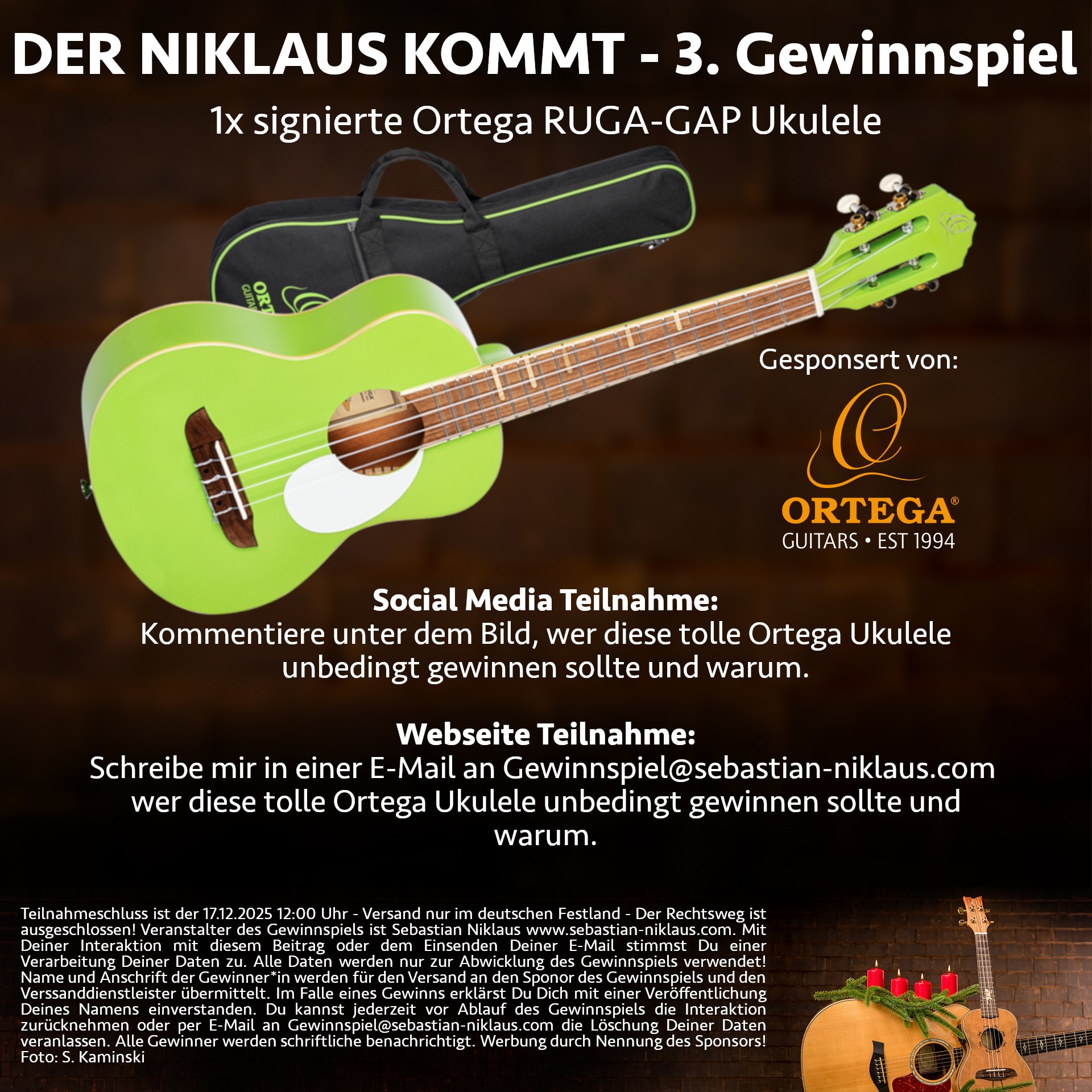 Ortega RUGA-GAP Ukulele in Grün mit Tasche - 3. Gewinnspiel Der Niklaus kommt - Sebastian Niklaus Weihnachtstour
