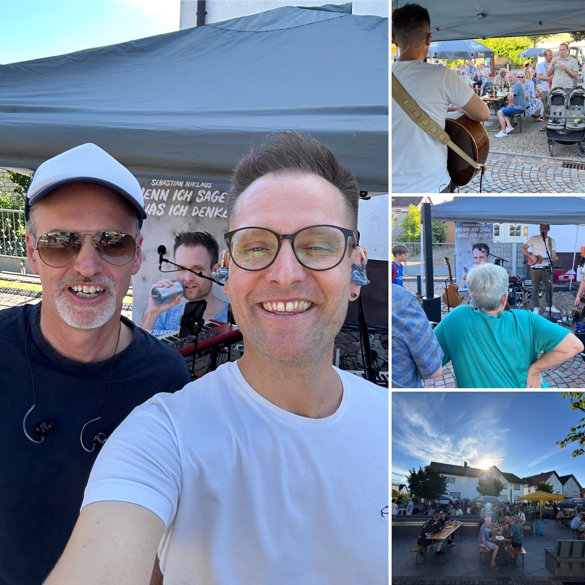 Collage Norbert Stölzel und Sebastian Niklaus vor der Bühne und weitere Impressionen vom Festplatz am 