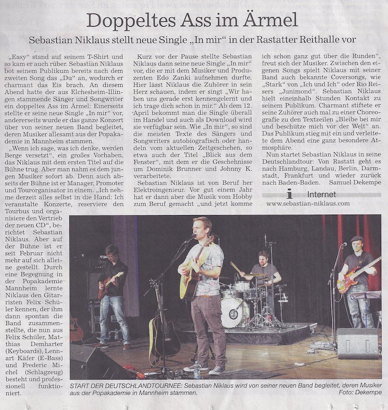 Konzertbericht vom 31.03.2014 zur Reithalle Rastatt in den BNN