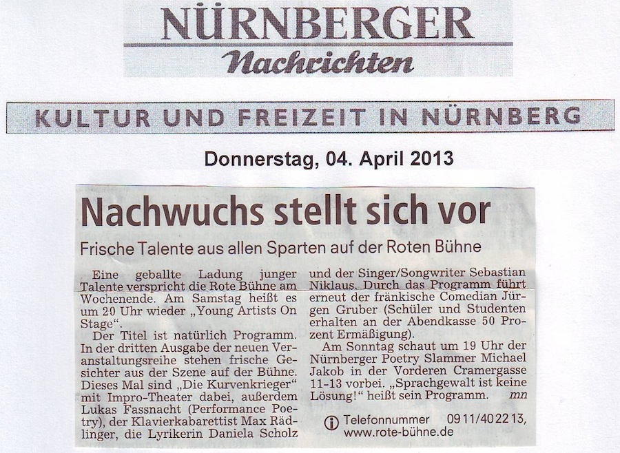Ankündigung Nürnberger Nachrichten vom 04.04.2013