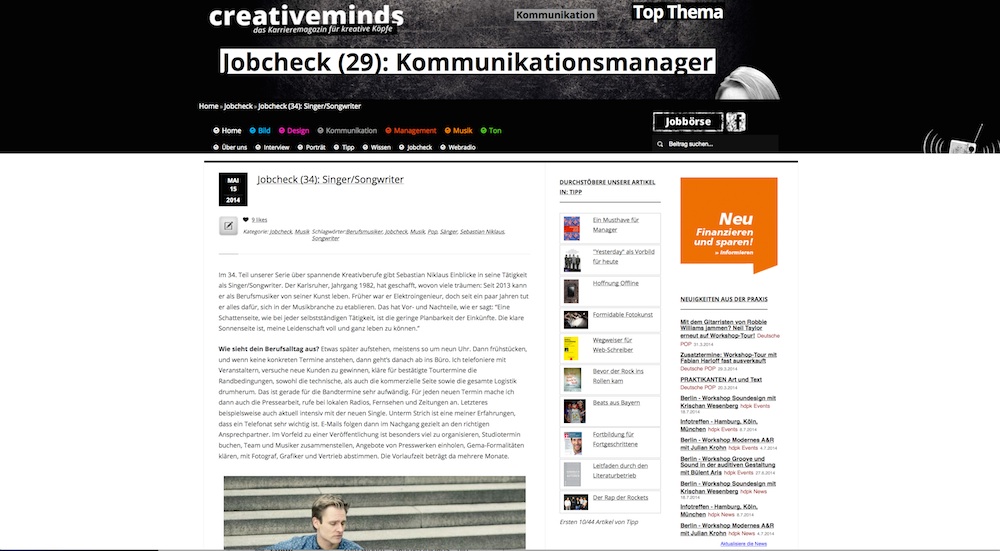 Creativeminds Magazin - Jobcheck Singer/Songwriter